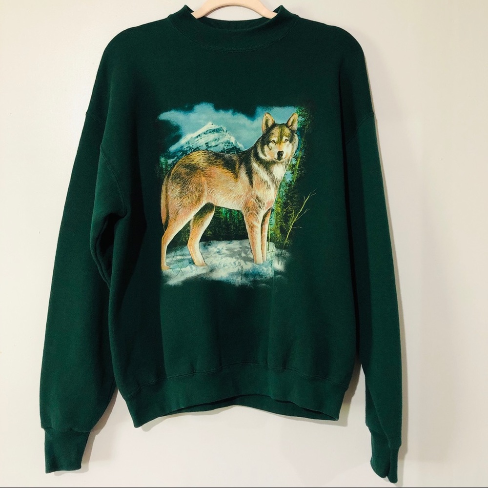 Vintage Wolf Crew Neck Sweatshirt Size Large